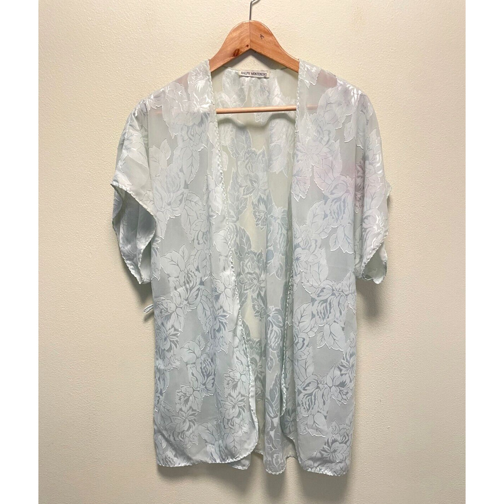Vintage Ralph Montenero Womens Kimono Medium Blue Floral Damask Romantic Fairy